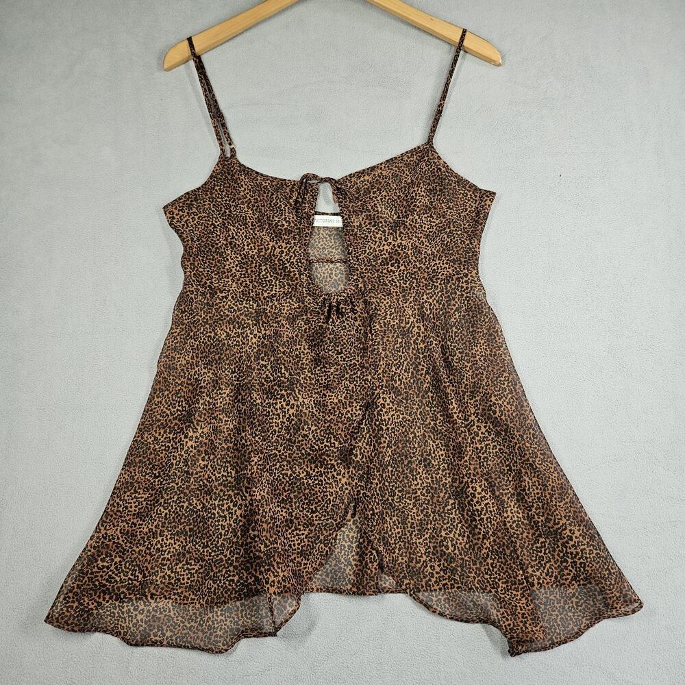 Y2K Victorias Secret Babydoll Chemise Small Animal Print Peekaboo Lingerie Sheer